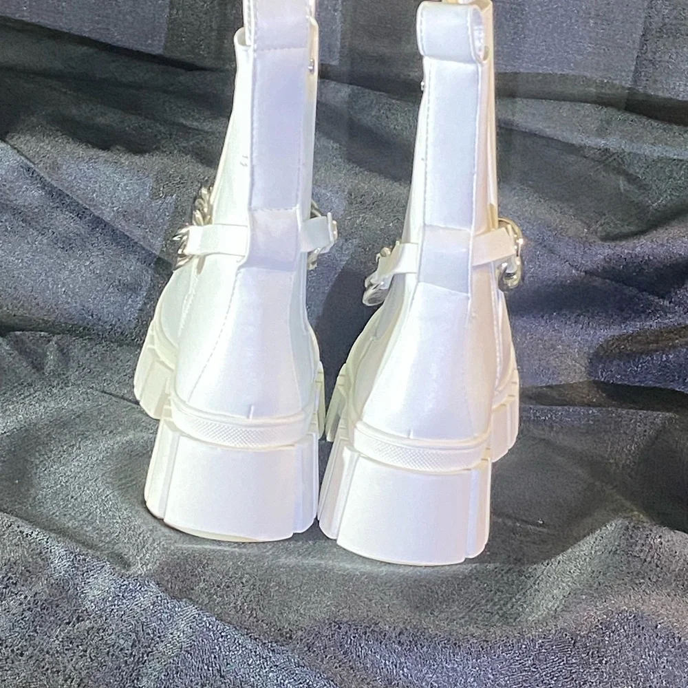 White Chunky Chain Ankle Boots - Picture 3 of 7